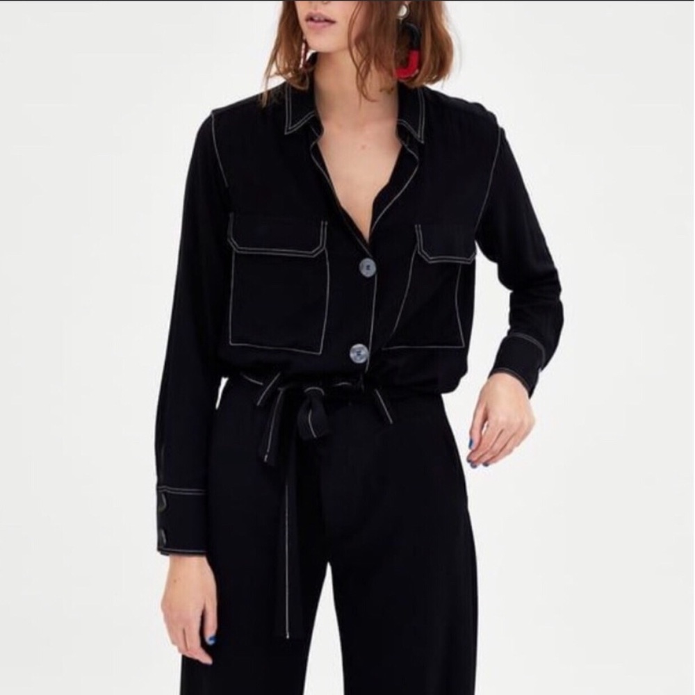 Zara women contrasting top stitching Palazzo pants